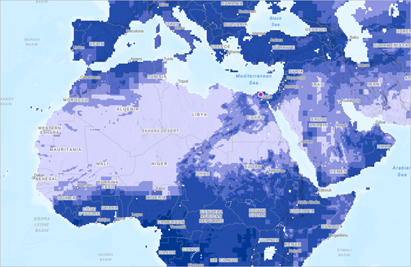 Map of northern Africa, showing little precipitation in Sudan and Egypt