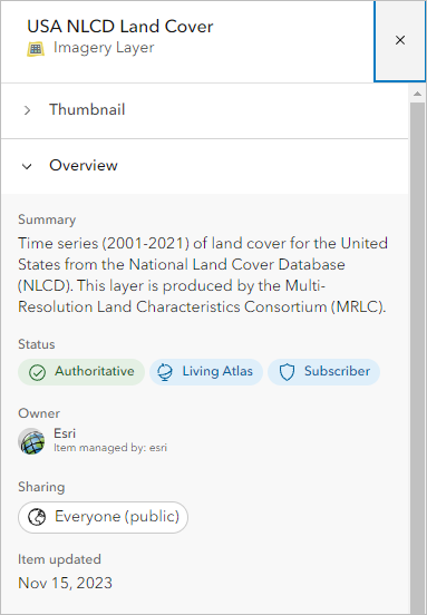 Details for the USA NLCD Land Cover layer