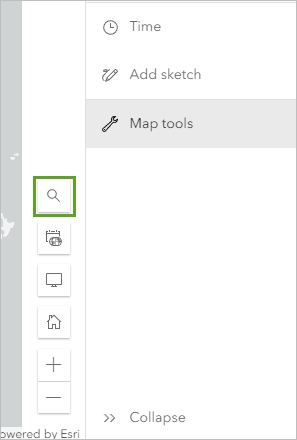 Search on the Map tools options