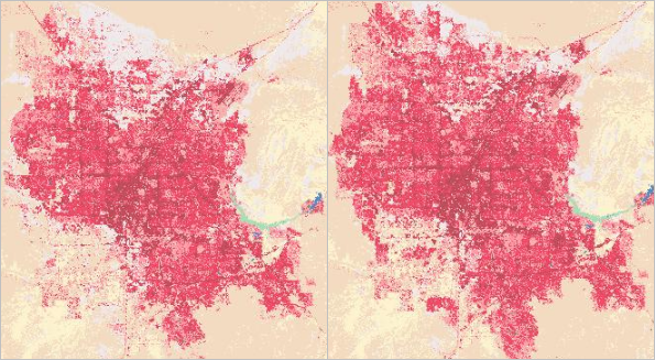 Las Vegas before and after the building boom in 2006.