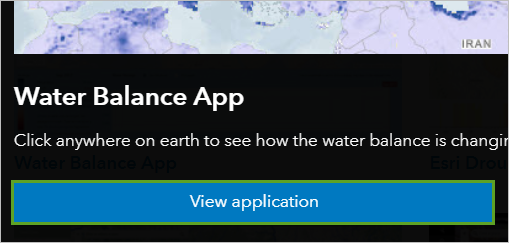 View Application button on the Water Balance App splash screen
