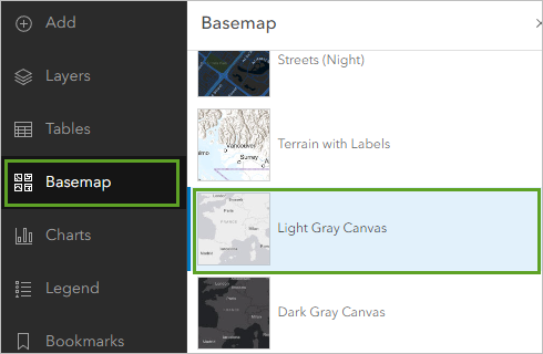 Light Gray Canvas in the Basemap pane