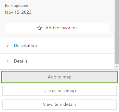 Add to Map button at the bottom of the item details pane