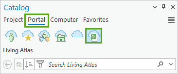 Portal and Living Atlas tabs in the Catalog pane