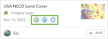 Three badges on the USA NLCD Land Cover item card