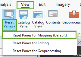 Reset Panes for Mapping (Default) option on the ribbon