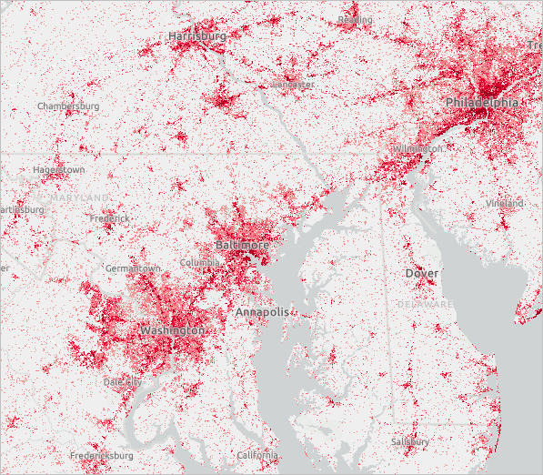 Urban areas on the East Coast of the United States