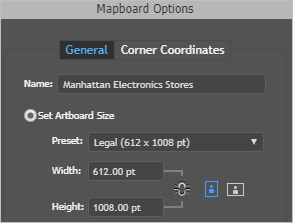 Mapboard Options window with updated name and size