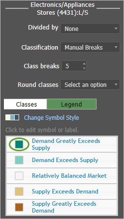 Legend tab in change style panel