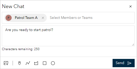 Type a chat message to selected members or teams.