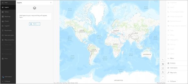 Map viewer opens to a default blank map