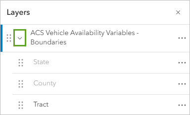 Expand button for the ACS Vehicle Availability Variables - Boundaries group