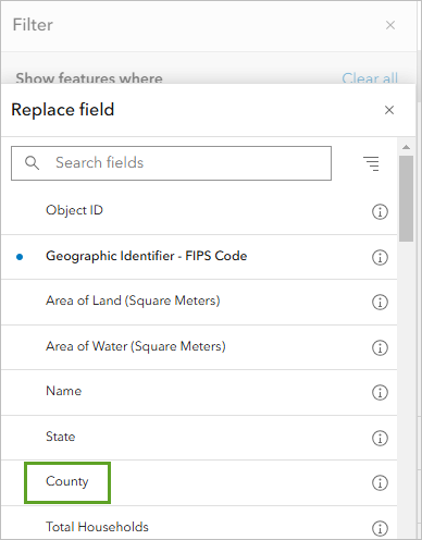 County attribute in the Replace field window