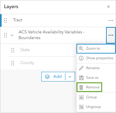 Remove button for the ACS Vehicle Availability Variables - Boundaries group