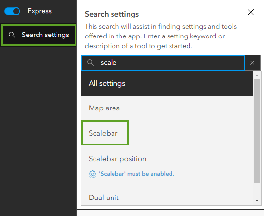 Search settings results for scale keyword
