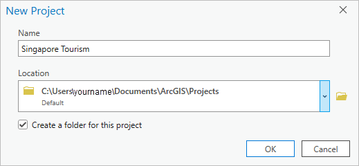 Create a New Project window with correct parameters