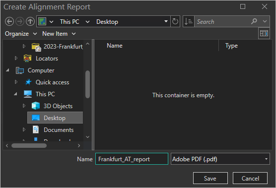Create Alignment Report window