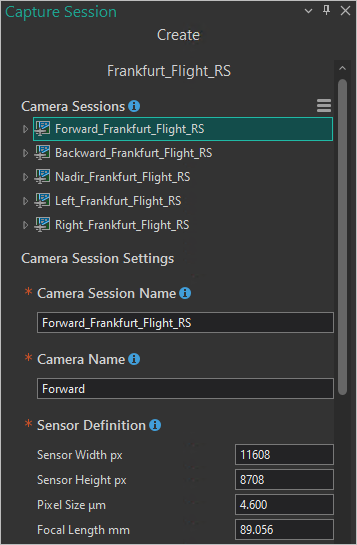 Forward camera parameters
