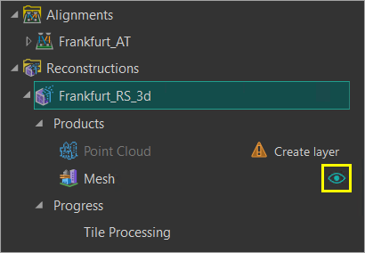 Visibility turned on for the Mesh layer