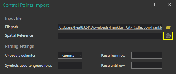 Select coordinate system button