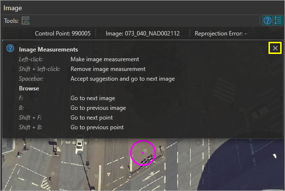 Image control point measuring instructions