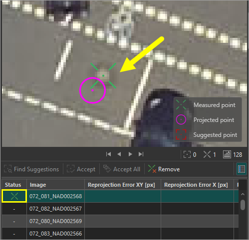 The first measured point appears on image and in table.