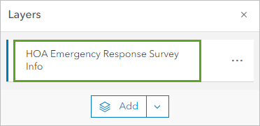 The HOA Emergency Response Survey Info layer selected in the Layers pane