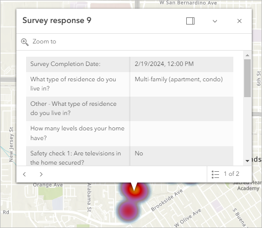 Pop-up of a survey point in the app preview