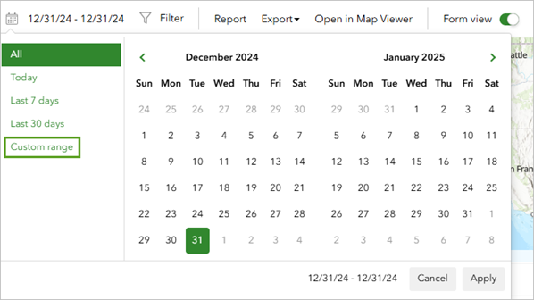 Date range box and options