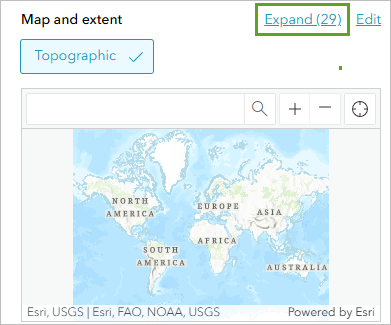 Expand in the Map and extent section in the Map pane on the Edit tab