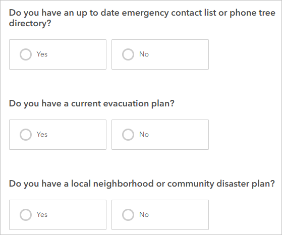 Three Single select questions configured in survey preview