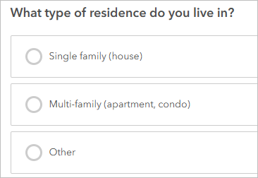 Single select question configured in survey preview