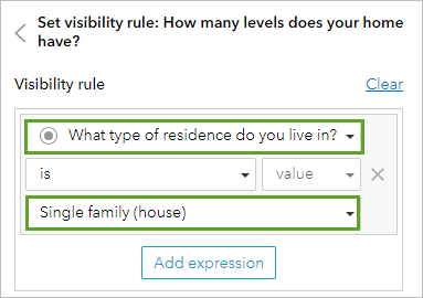 Visibility rule configured in the Set visibility rule pane