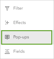 Pop-ups on the Settings toolbar
