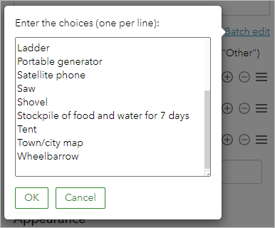 Batch edit window with response choices entered