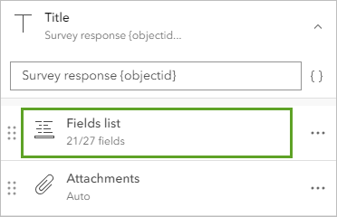 Fields list in the Pop-ups pane