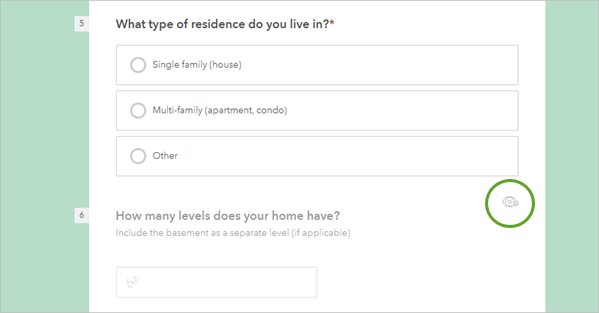 The conditional visibility icon for question 6 in the survey preview