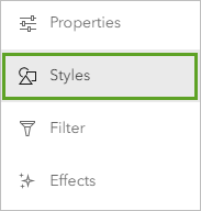 Styles on the Settings toolbar