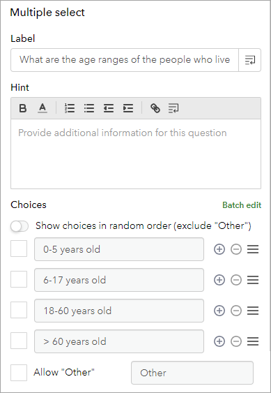 Edit tab completed for Multiple Choice question
