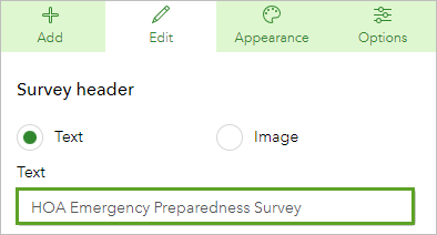 Text for the survey title updated on the Edit tab