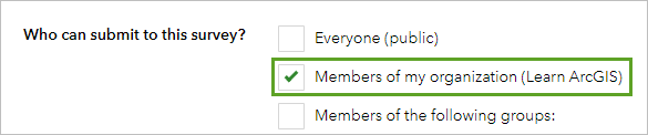 Members of my organization checked in the Who can submit to this survey section on the Collaborate tab