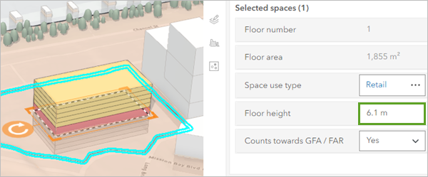 Height of the first floor of the building set to 6.1 m