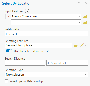 Select By Location tool parameters