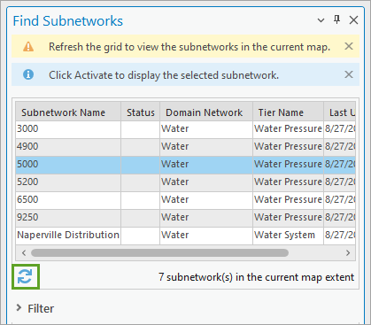 Refresh button in the Find Subnetworks pane