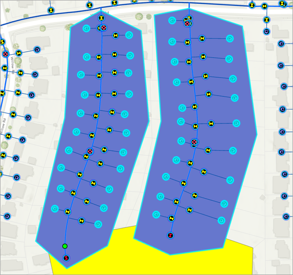 Selected service connection features on the map