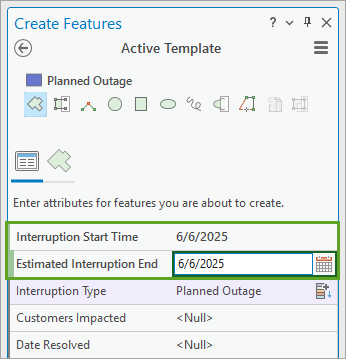 Edited fields in the Planned Outage feature template