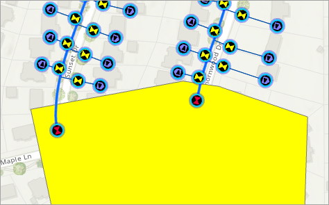 Map with yellow construction area