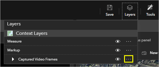 Actions button on the Layers menu