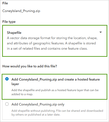 File type and How would you like to add this file parameters