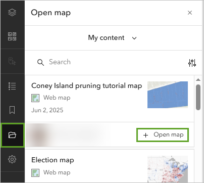 Open map button for Coney Island pruning tutorial map